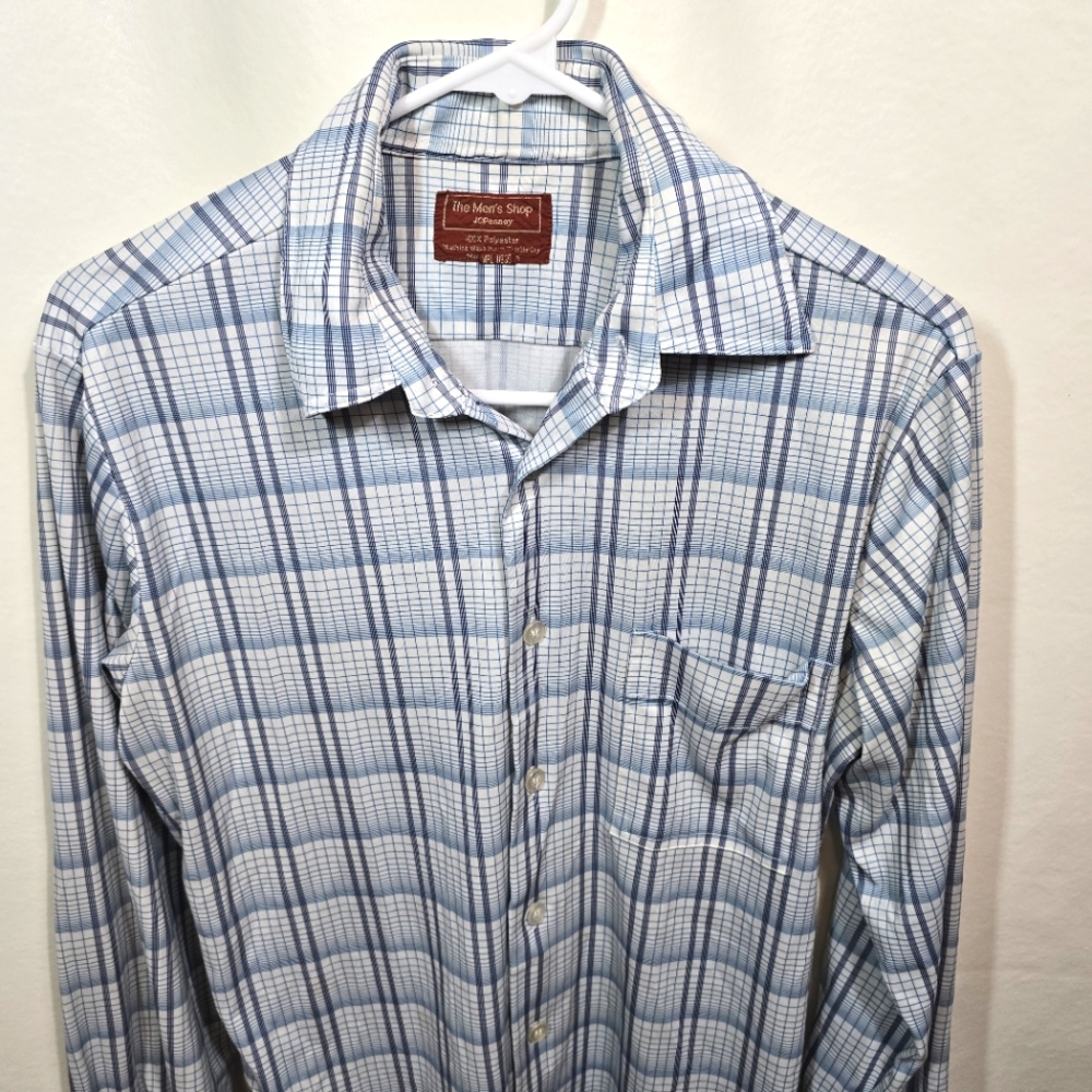 VTG 1970s JCPenney Plaid Polyester Button Up Shirt Medium
